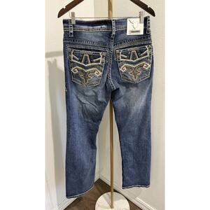 Western Blue Embroidered Classic Straight Fit‎ Men’s Denim Jeans Size 32X32